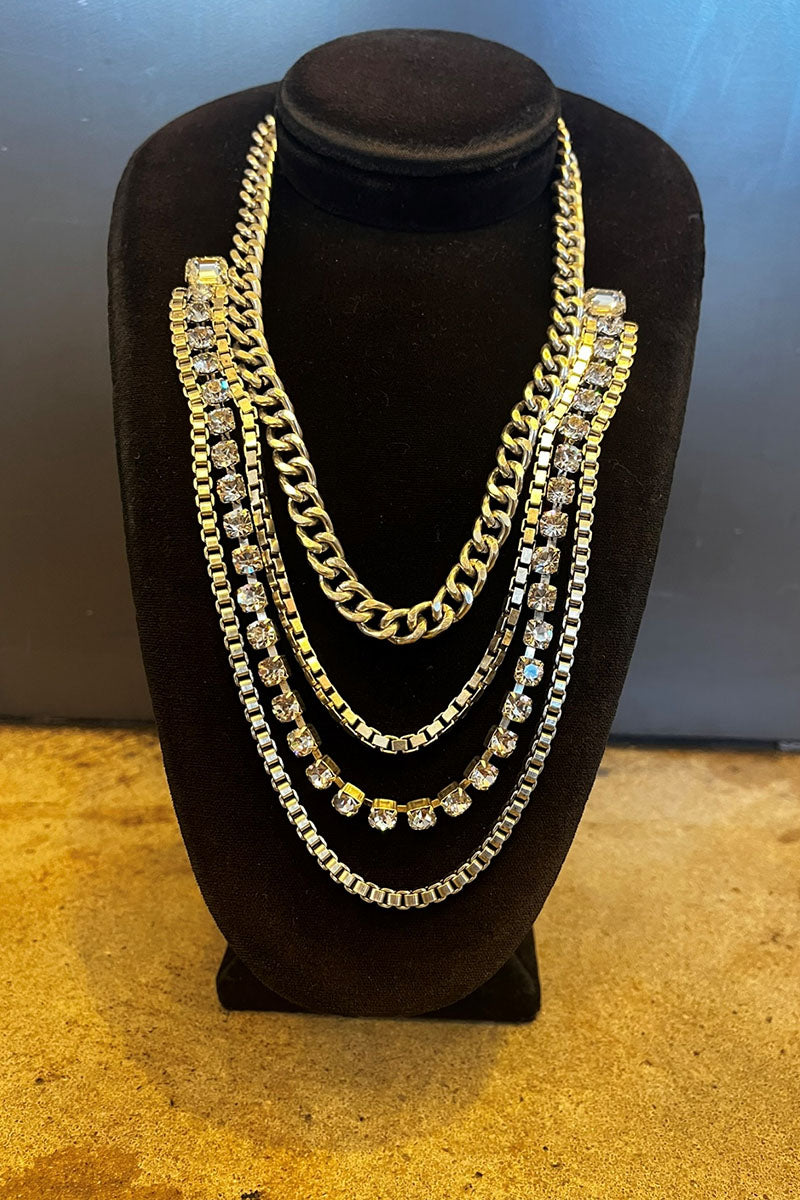 MULTI CHAIN & CRYSTAL NECKLACE
