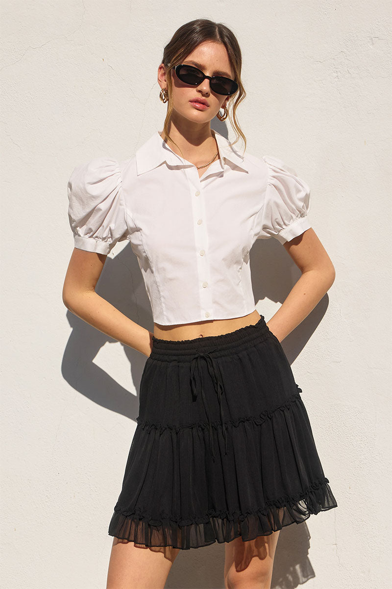 Poplin Short Puff Sleeve Blouse - Tuni