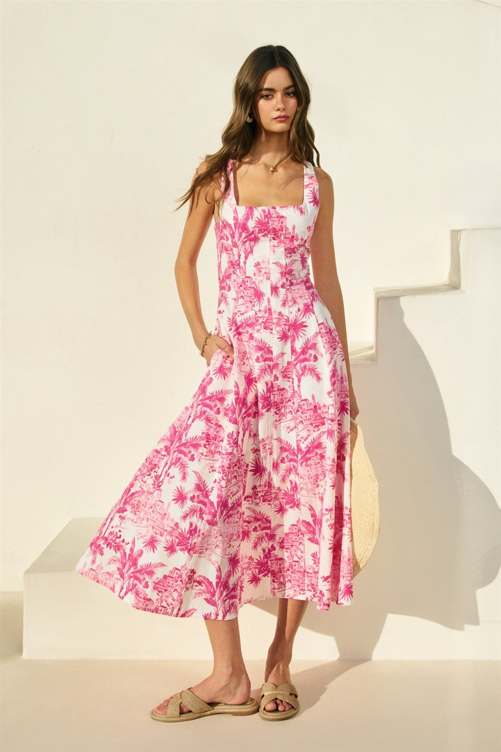 LAGUNA PALM SQUARE NECK DRESS