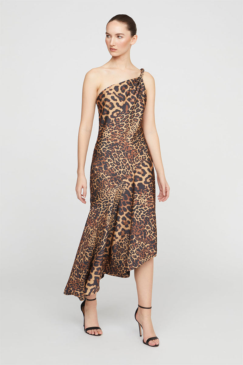 leopard satin midi dress Cute Beige and Red Leopard Print Dress - Satin Dress - Midi Dress