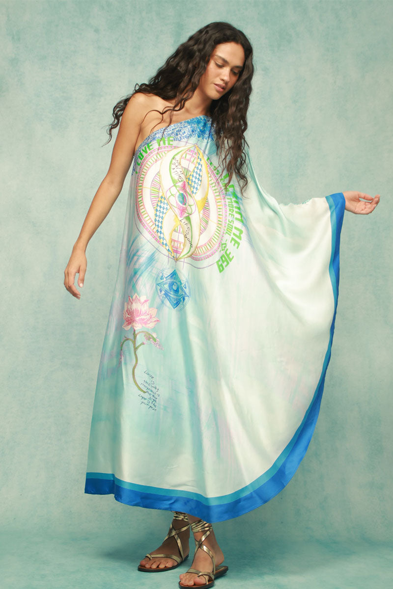 one shoulder traditional dresses Blue One Shoulder Dress with Slit: Modern Indian Elegance L / Blue