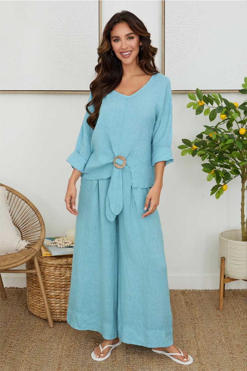 LINEN PLEATED BUTTON PANT
