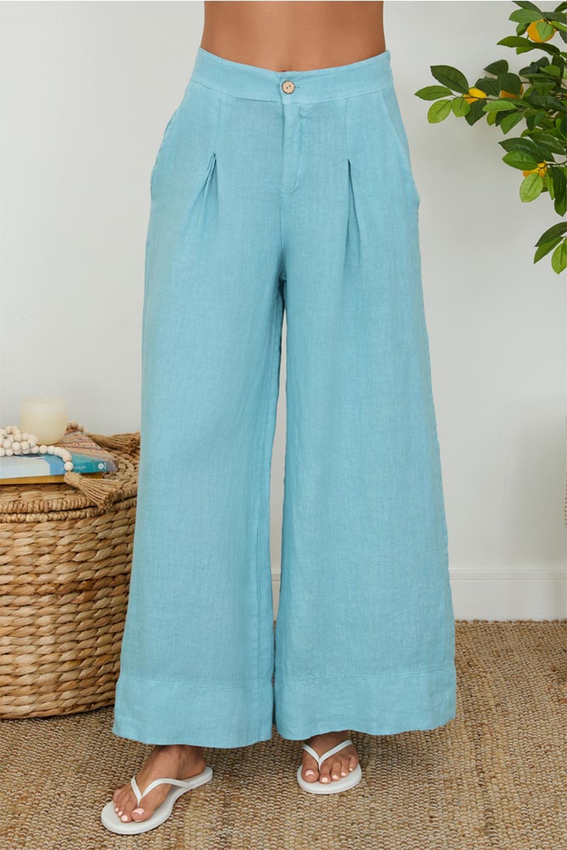 LINEN PLEATED BUTTON PANT