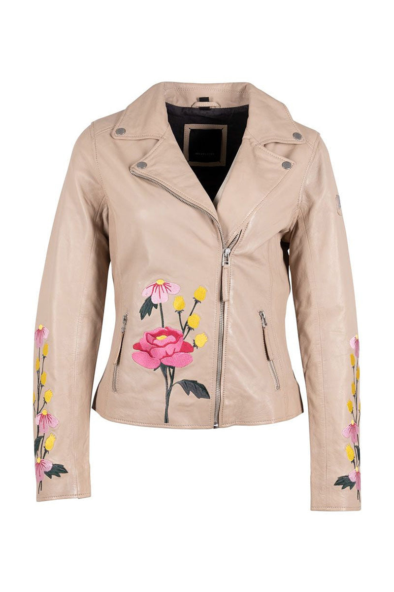 PEONIE EMBROIDERED LEATHER JACKET