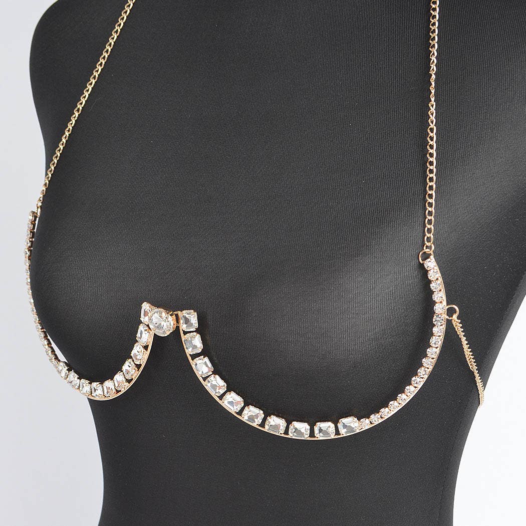 Rhinestone Bra Chain: Gold