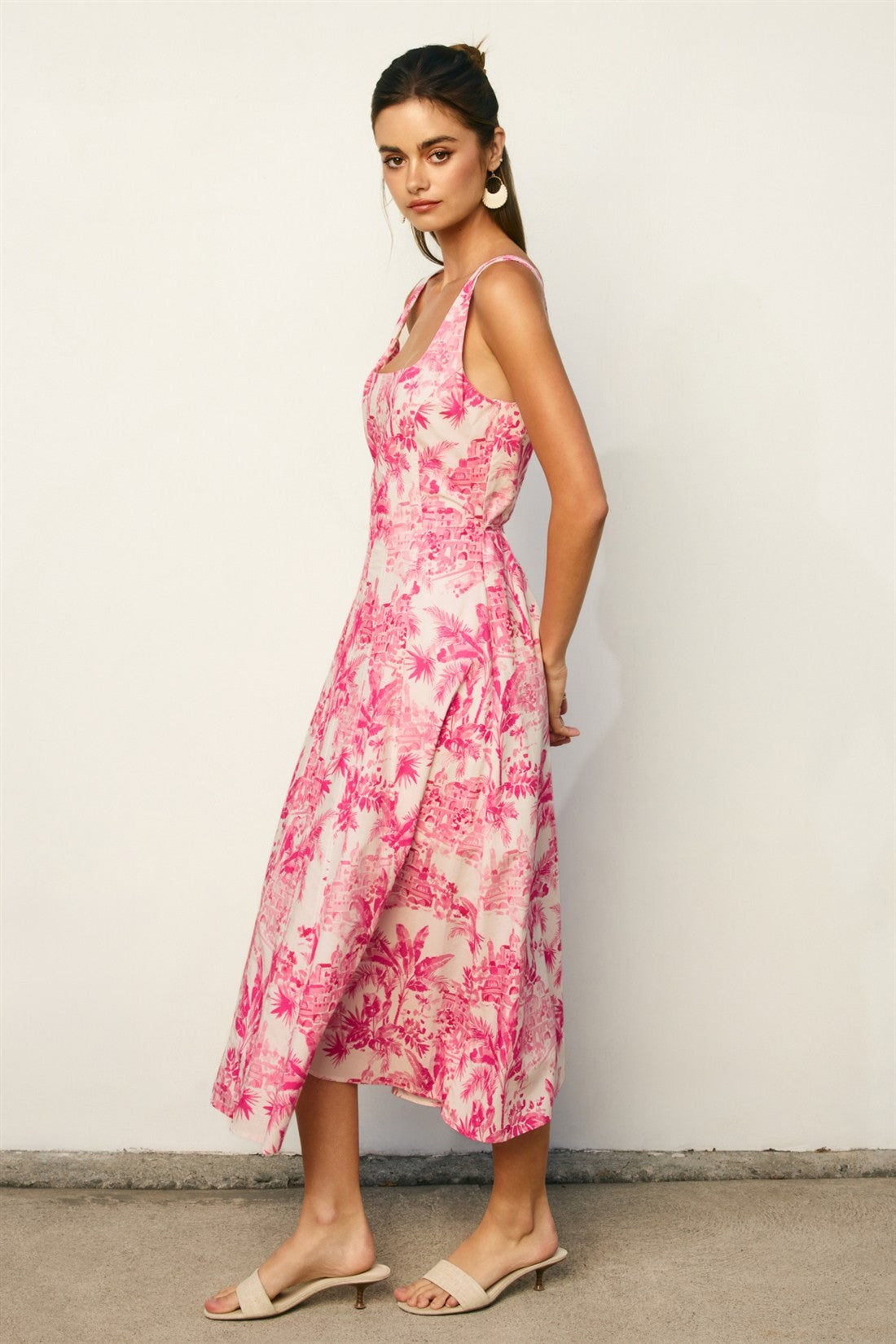 laguna midi dress LAGUNA PALM SQUARE NECK DRESS