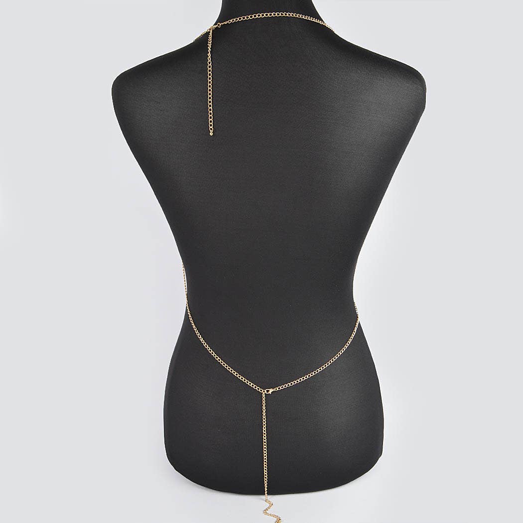Rhinestone Bra Chain: Gold