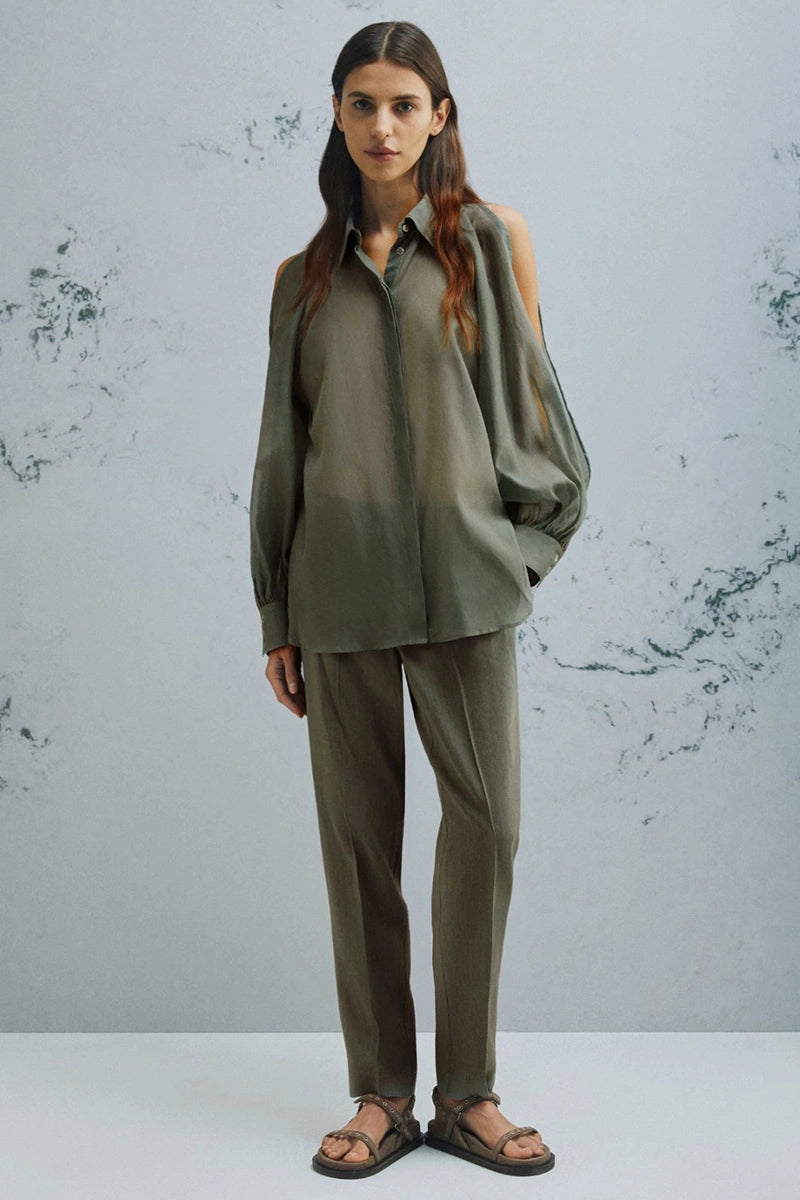 COLD SHOULDER SILK VOILE TOP