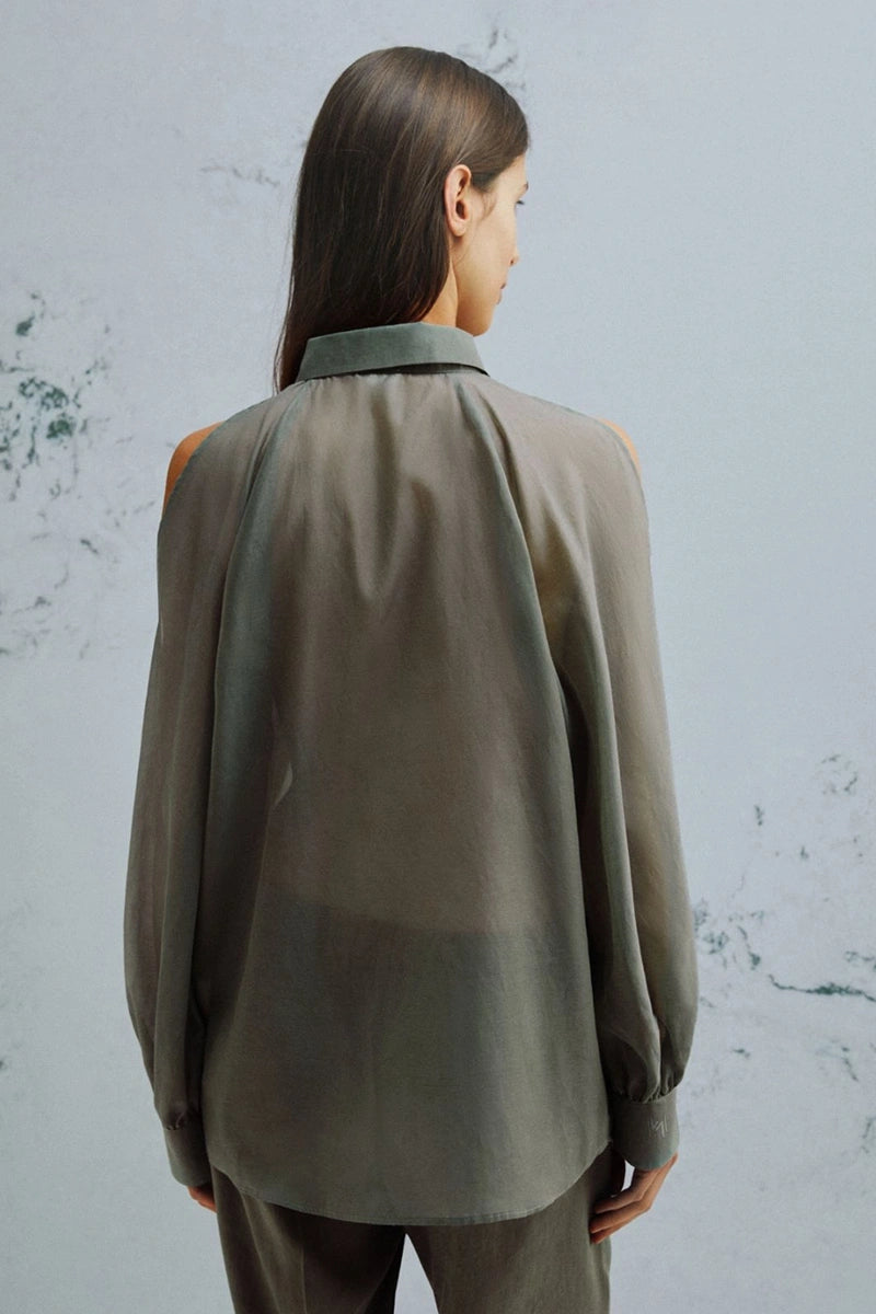 COLD SHOULDER SILK VOILE TOP