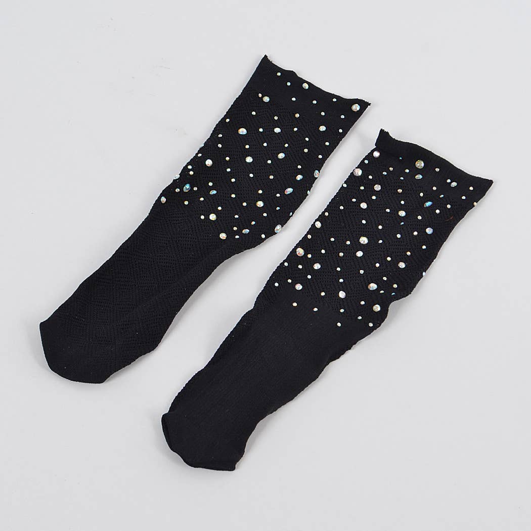 Rhinestone Mesh Socks: BK