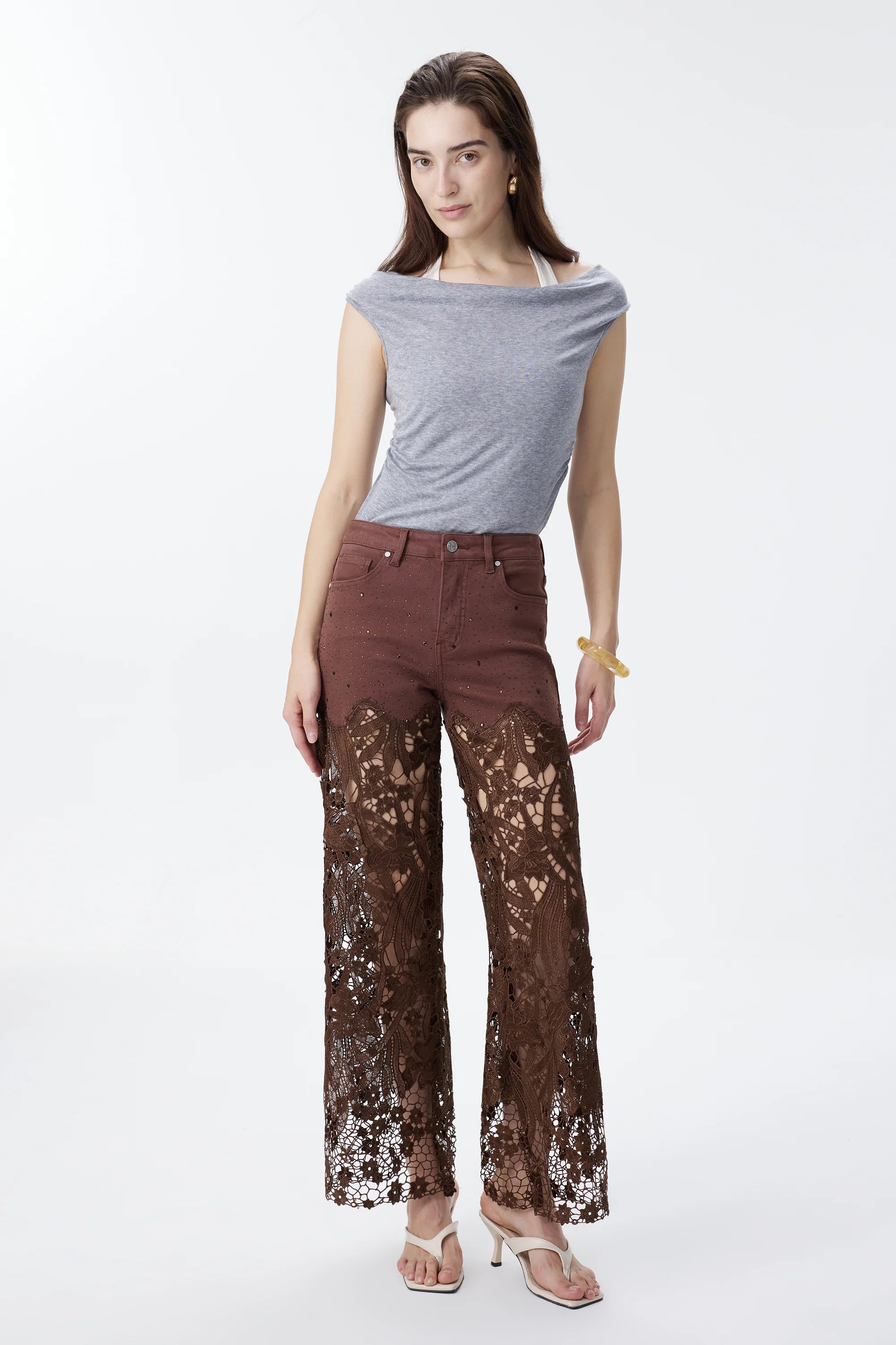 HIGH RISE LACE WIDE LEG PANTS