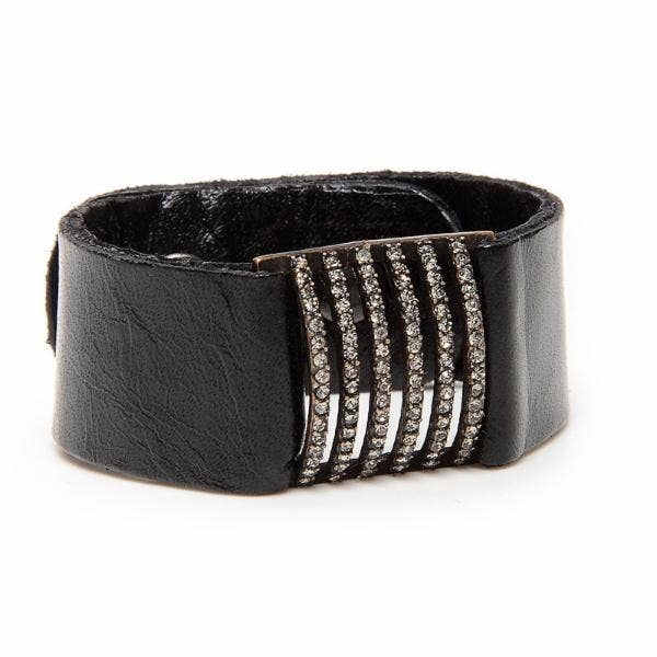 Small Curved Square Bracelet: Grey Metallic w Black Diamond