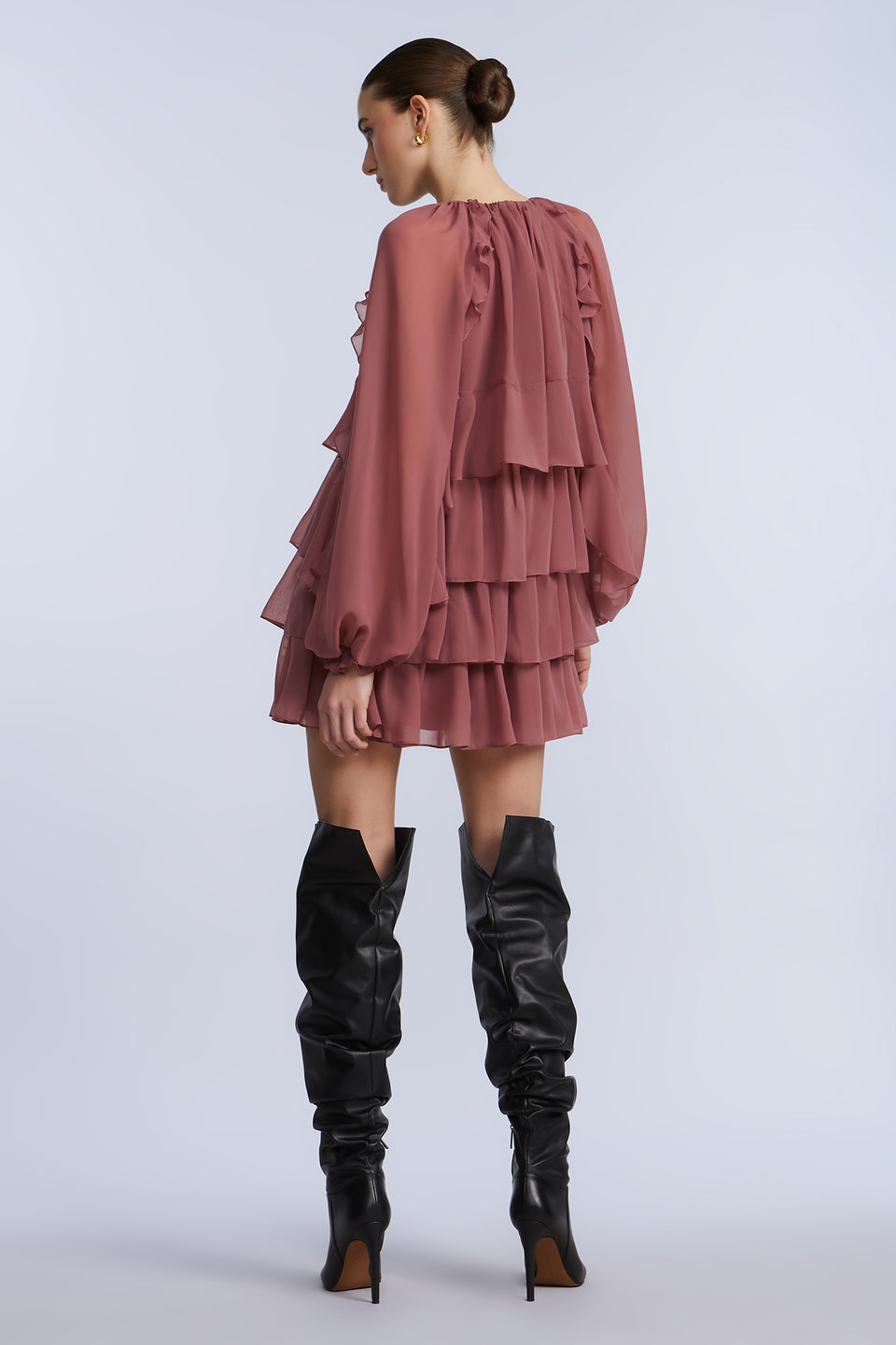 CHIFFON RUFFLE MINI DRESS