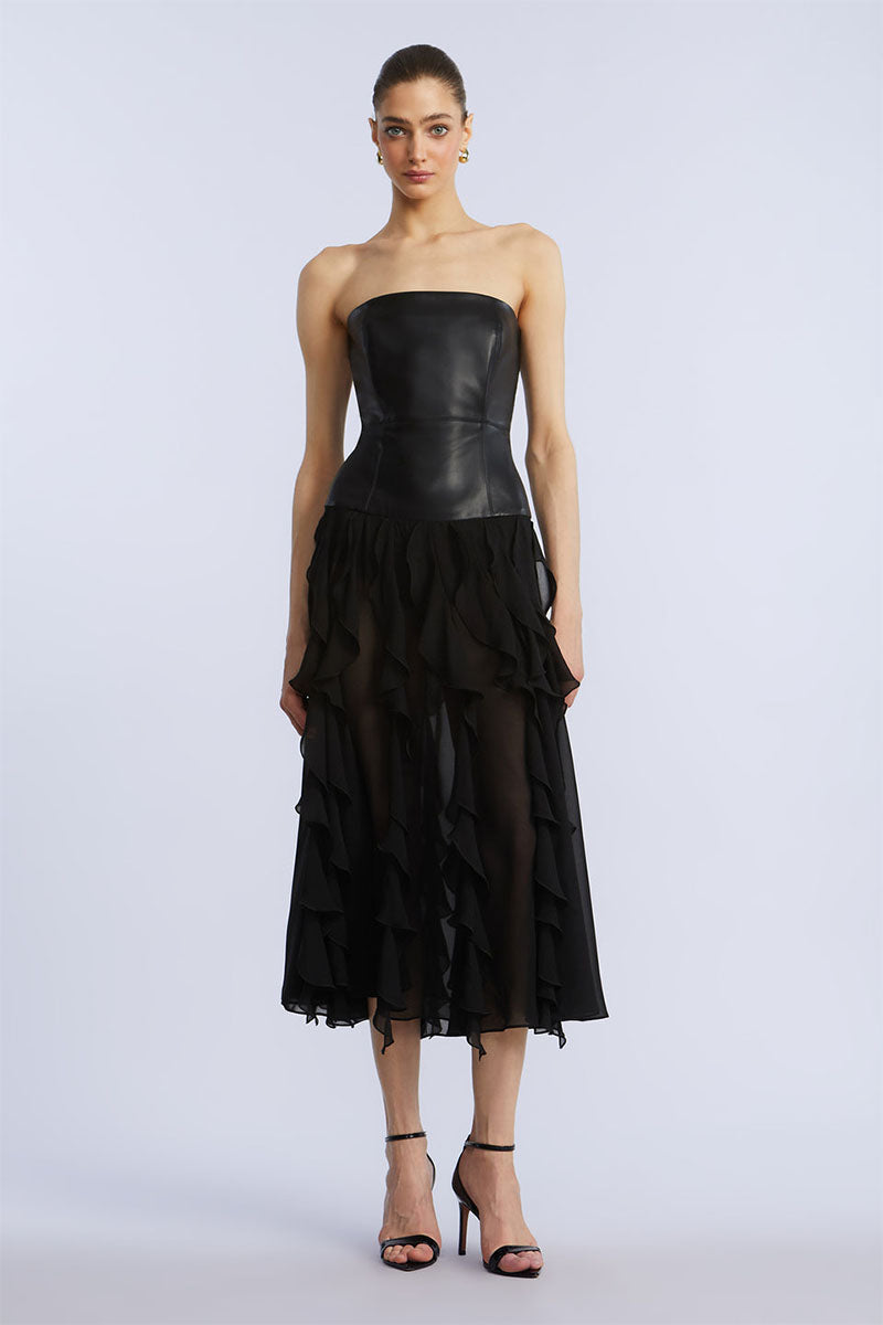 Leather Chiffon Dress Black / 10 Leather Chiffon Dress Black / 10