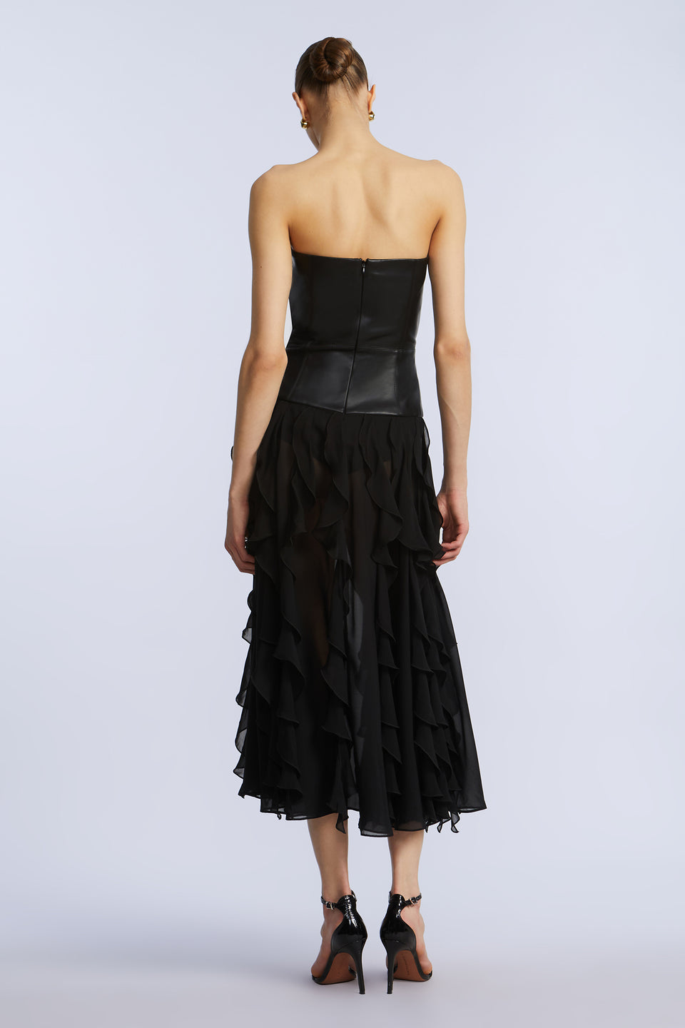 LEATHER CHIFFON DRESS