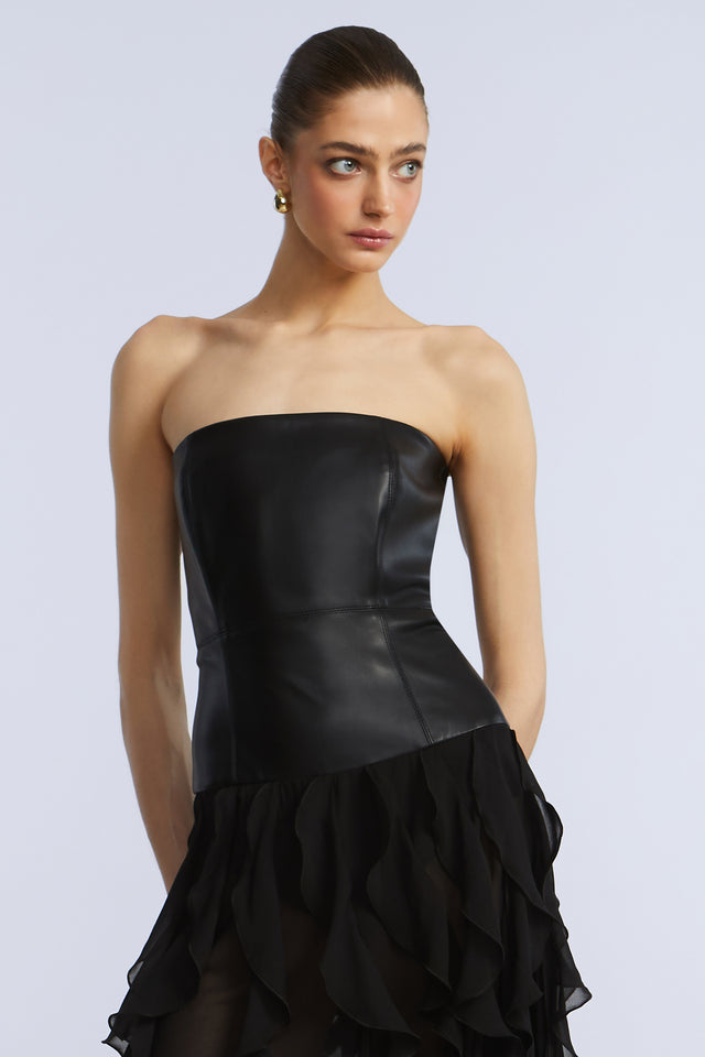LEATHER CHIFFON DRESS - Tuni LEATHER CHIFFON DRESS - Tuni