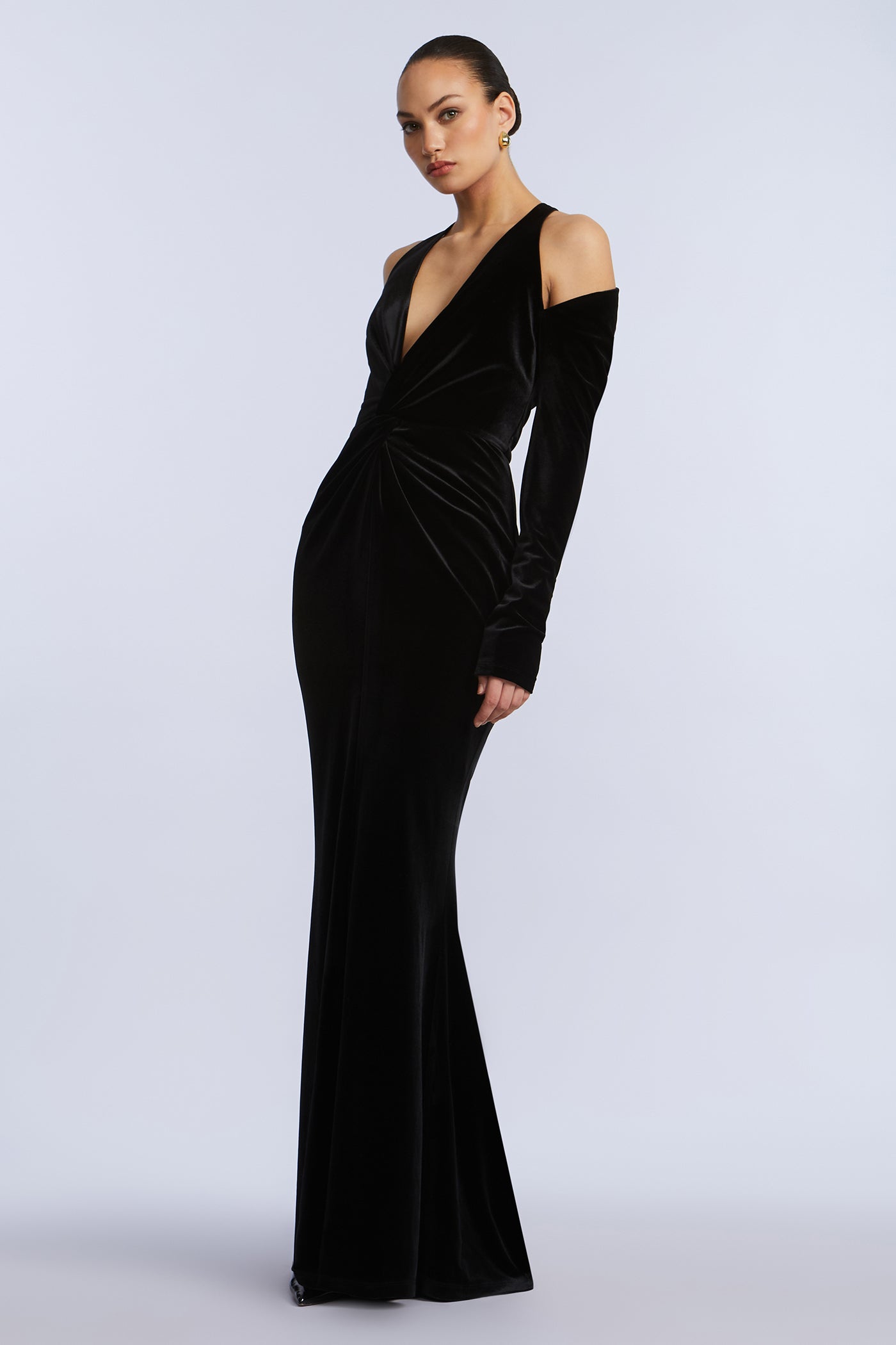 Long Sleeve Halter Velvet Gown Black / 2 Long Sleeve Halter Velvet Gown Black / 2
