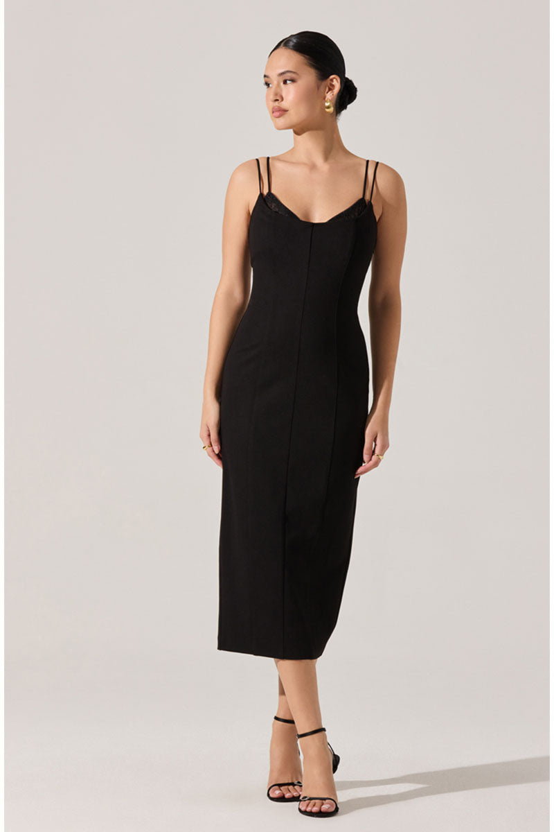 ASTR The Label | Allura Peekaboo Lace Midi Dress in Black