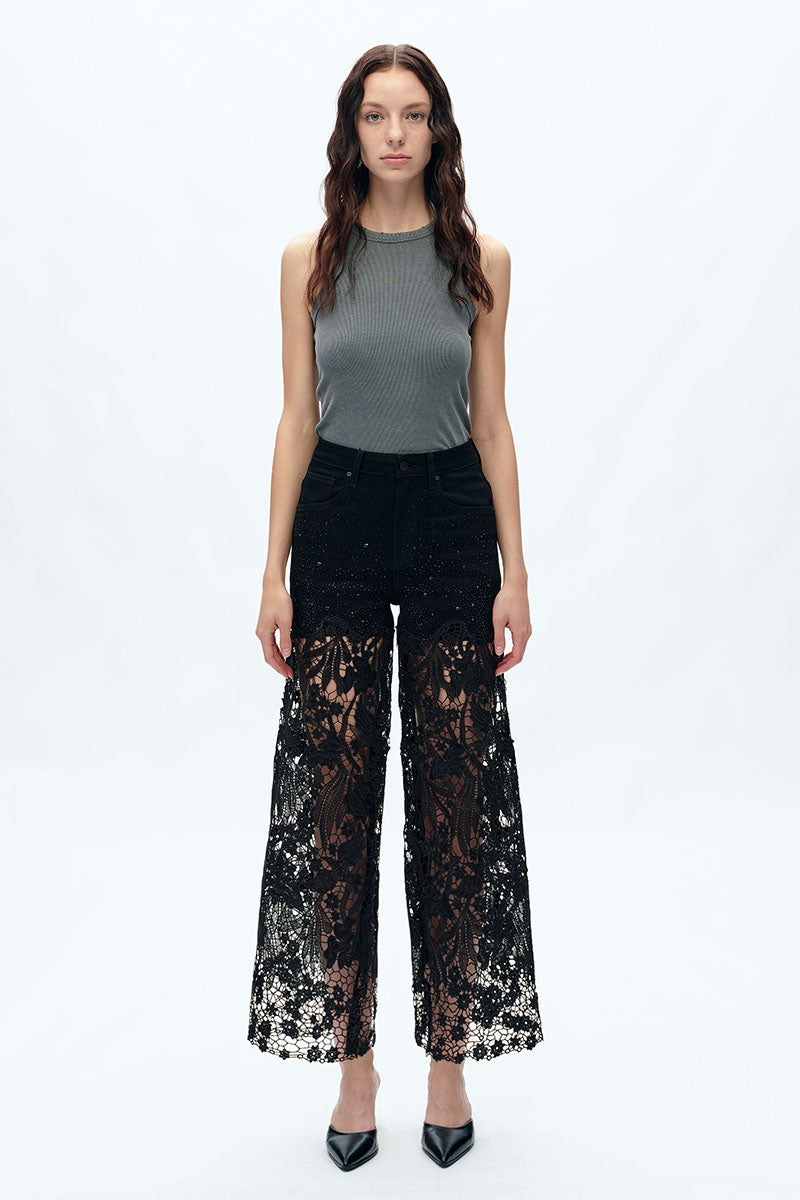 HIGH RISE LACE WIDE LEG PANTS