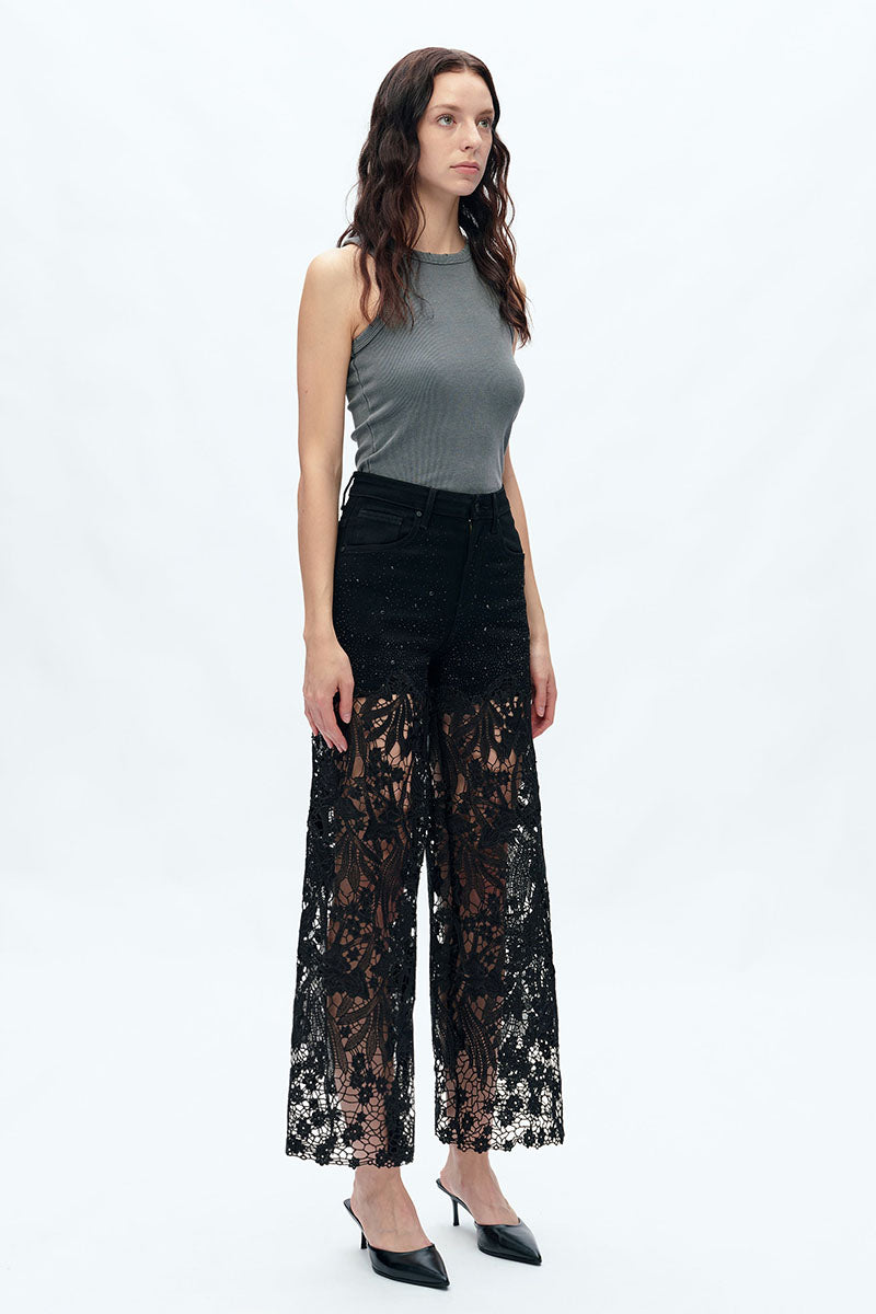HIGH RISE LACE WIDE LEG PANTS