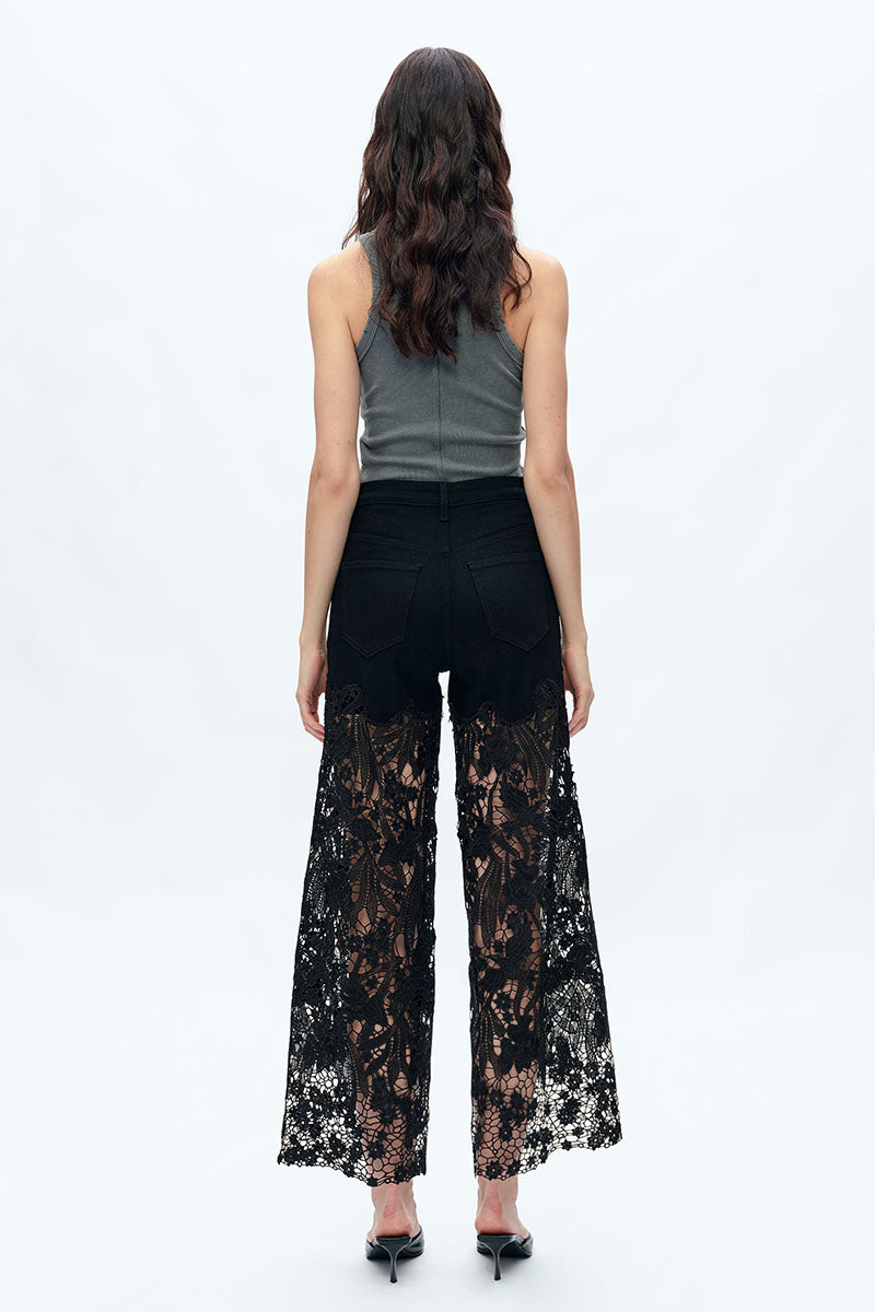 HIGH RISE LACE WIDE LEG PANTS