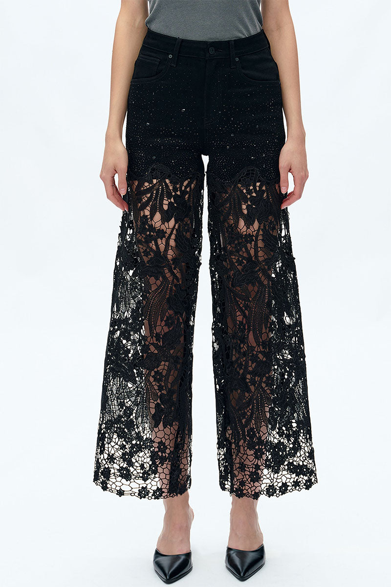 HIGH RISE LACE WIDE LEG PANTS