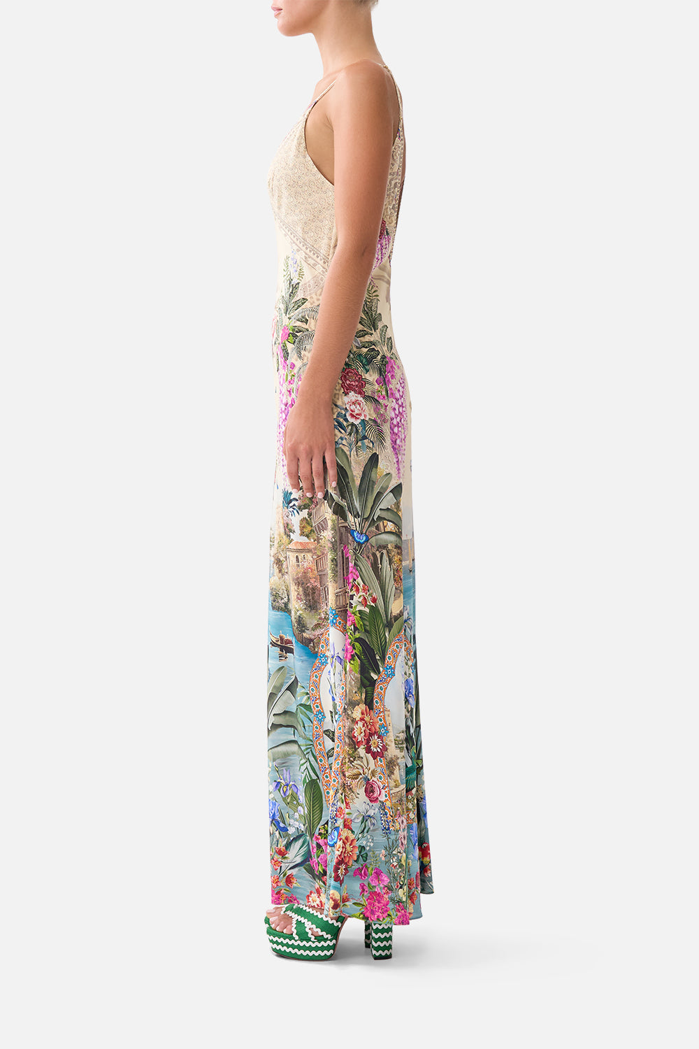 V-NECK FULL LENGTH BIAS DRESS