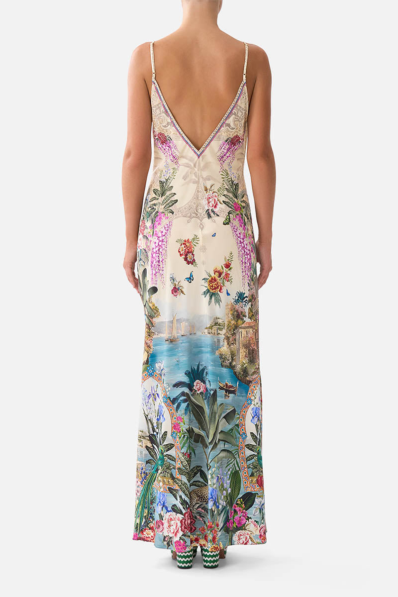 V-NECK FULL LENGTH BIAS DRESS