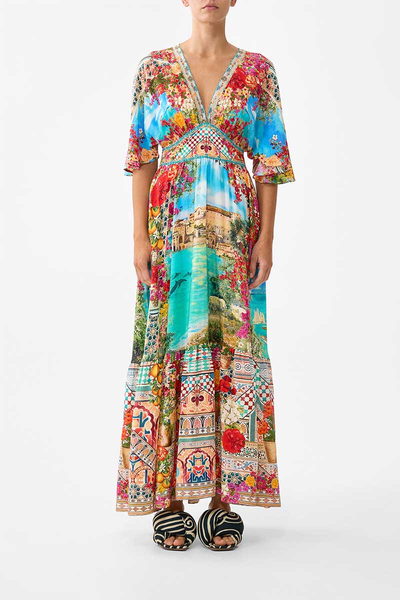 WAISTED DRESS W/ HEM RUFFLE