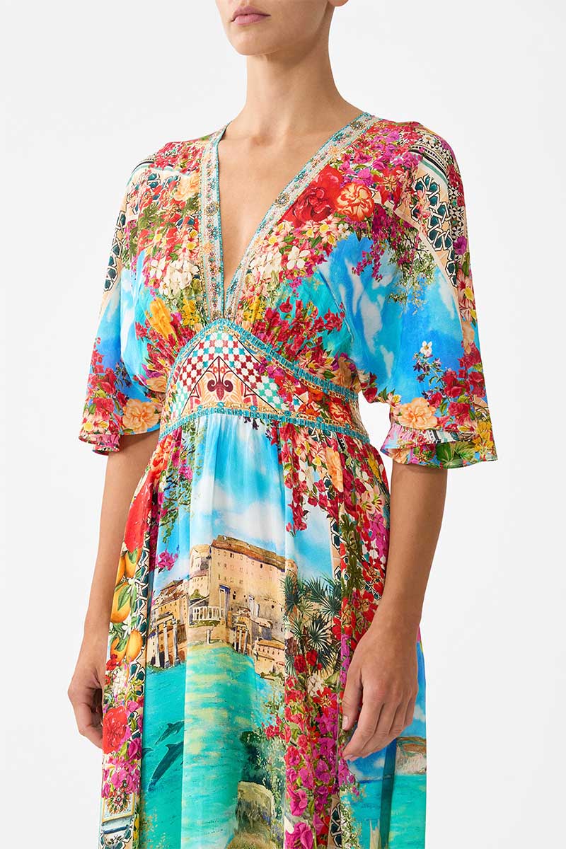 WAISTED DRESS W/ HEM RUFFLE