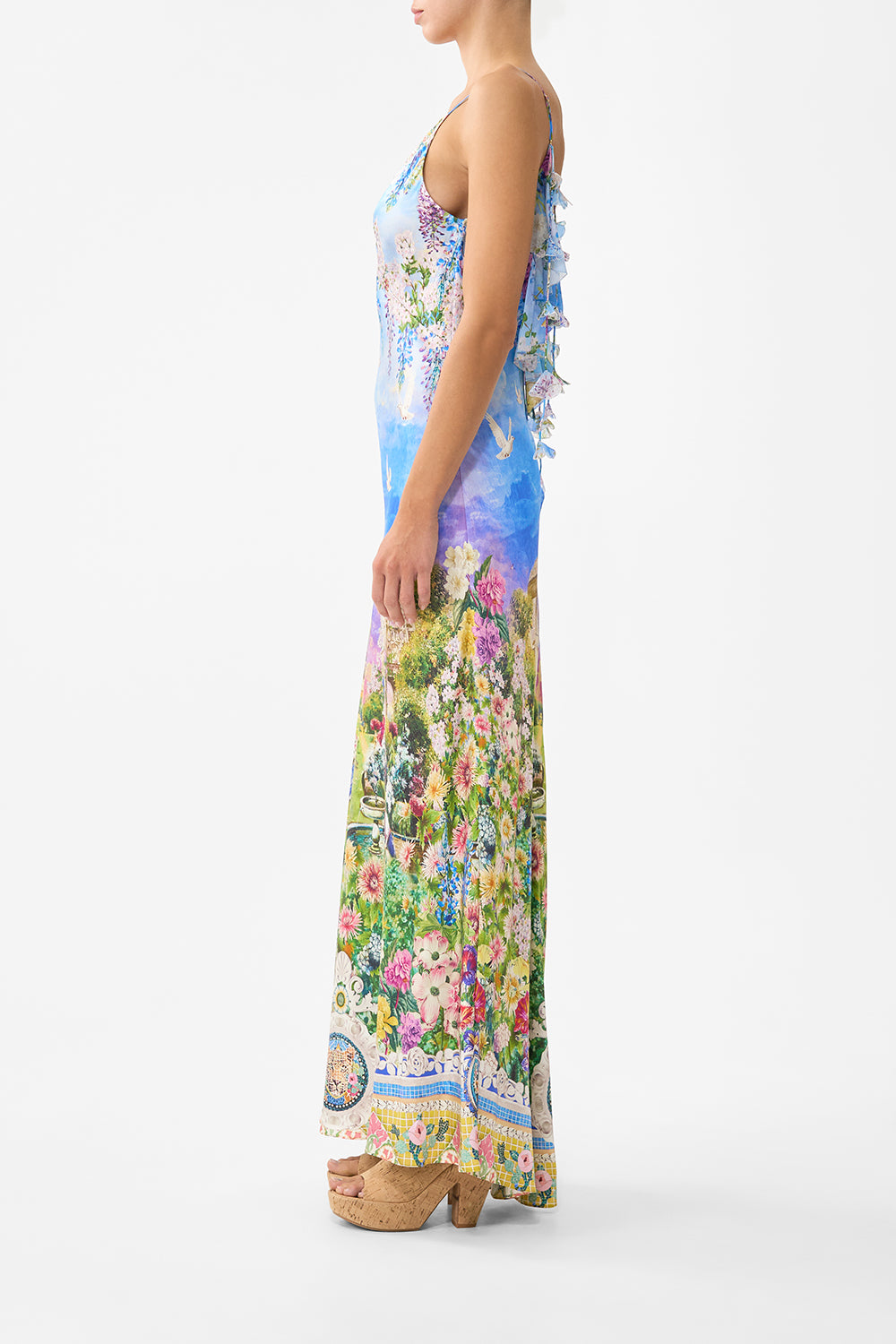 V NECK BIAS SLIP W/ FRILL BACK