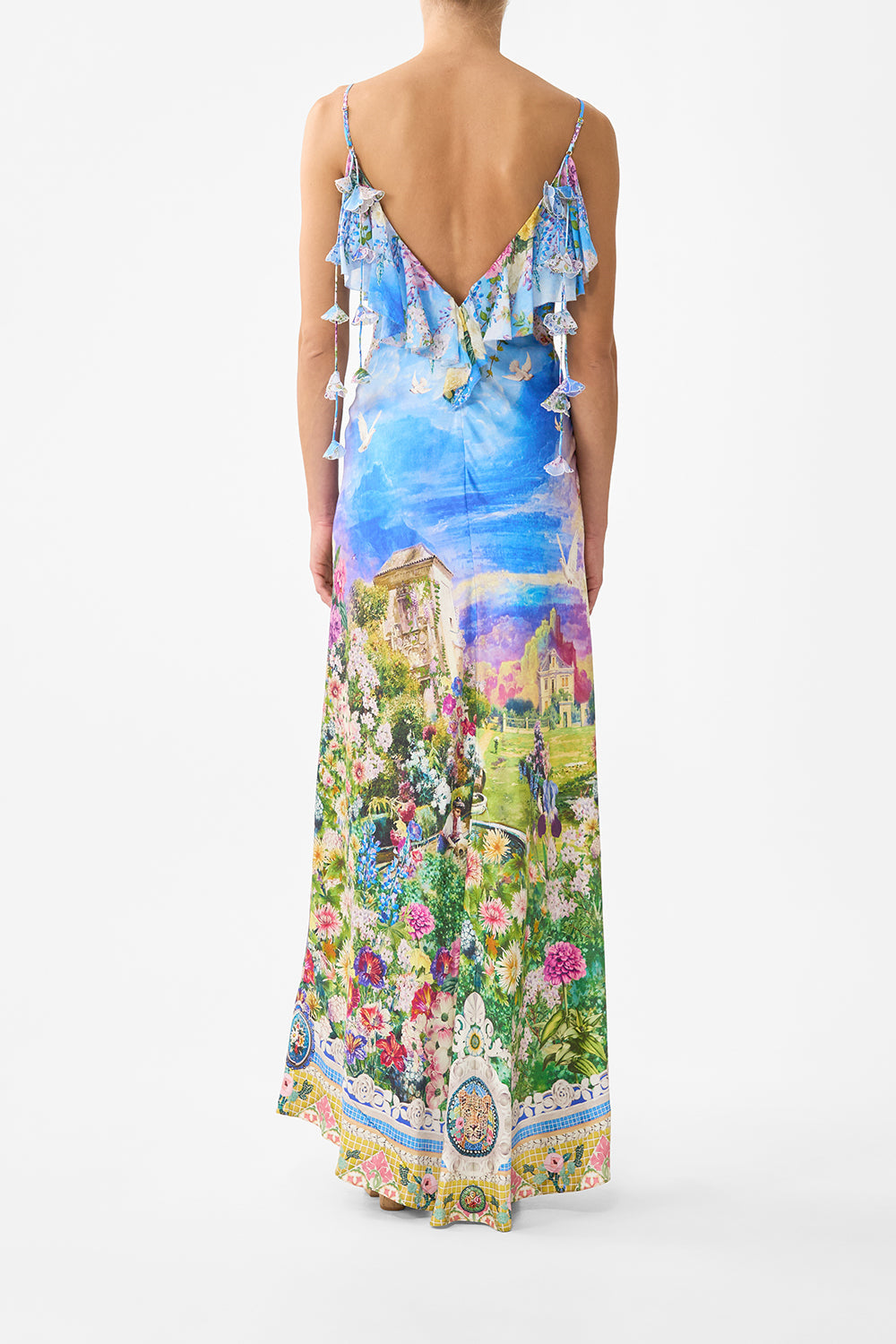 V NECK BIAS SLIP W/ FRILL BACK