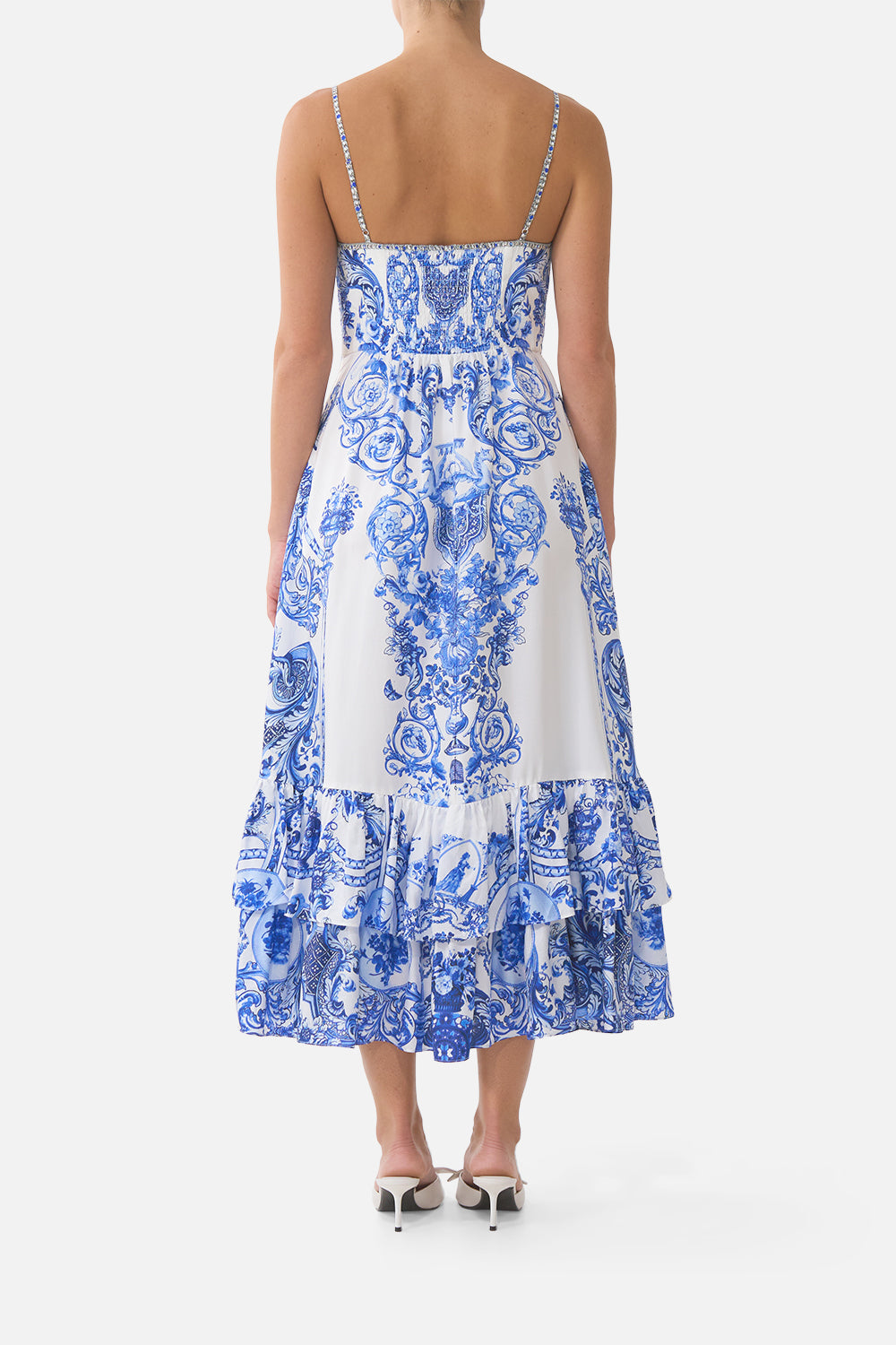 RUFFLE HEM TIE FRONT MIDI DRESS