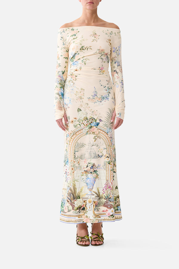 Off Shoulder Gathered Jersey Dress Midsummer Masterpiece