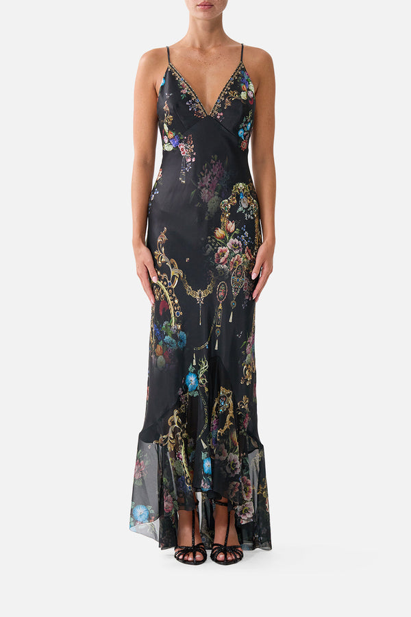 V NECK SLIP W/ FLOUNCE HEM