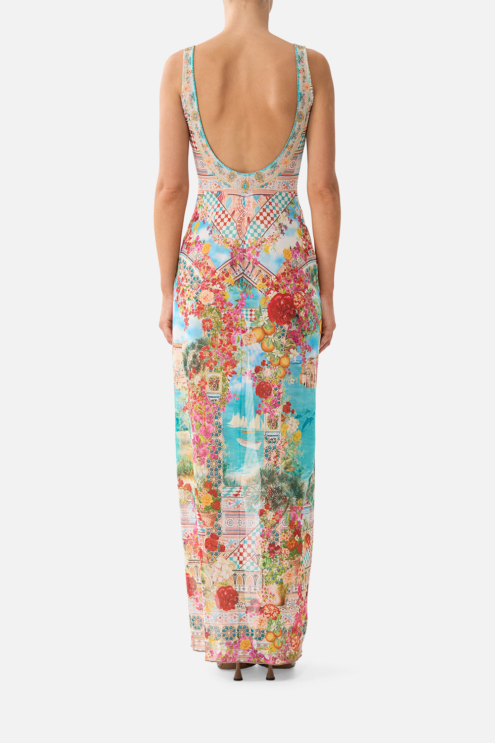 CAMILLA | Square Neck Beach Maxi Dress with Low Back Balearic Bebé, S BLUE-GREEN | Balearic BEBÉ