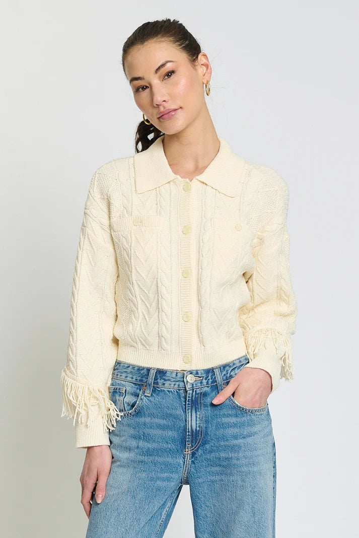 PHOEBE CABLE FRINGE SWEATER CARDI
