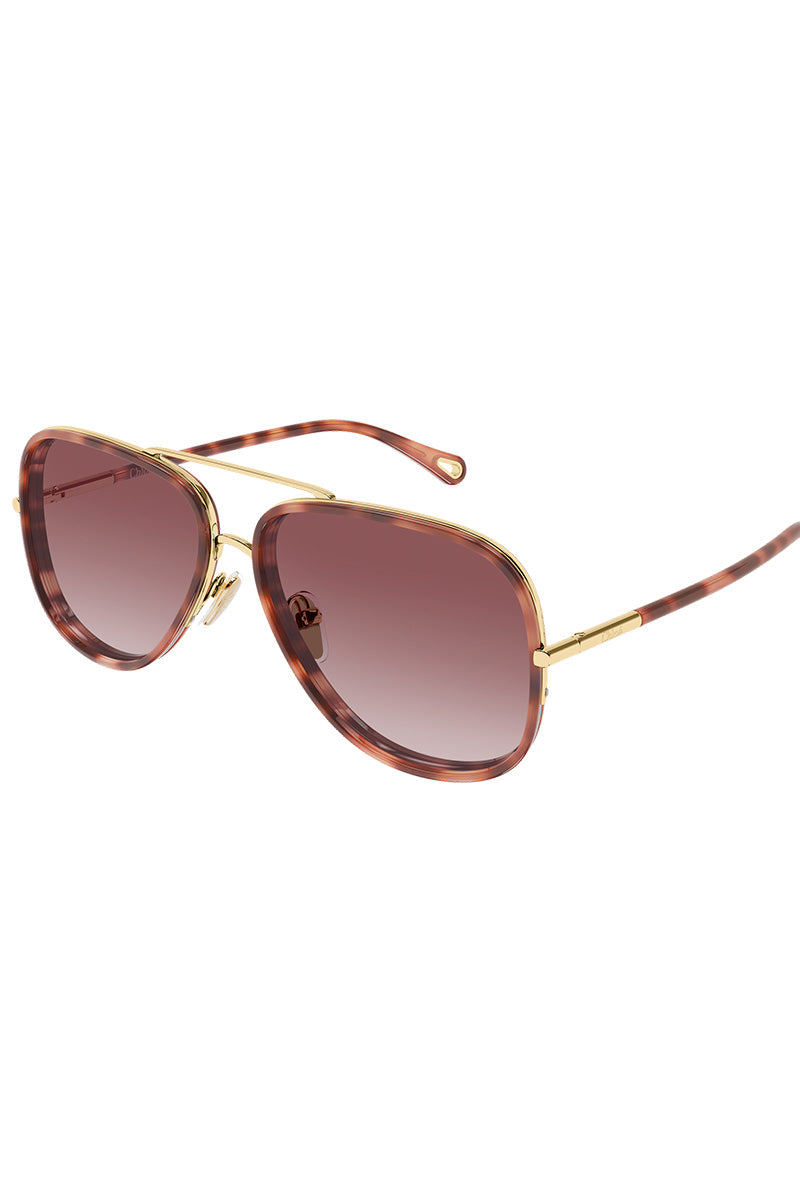 CHLOE ACETATE RIM PILOT SUNGLASSES
