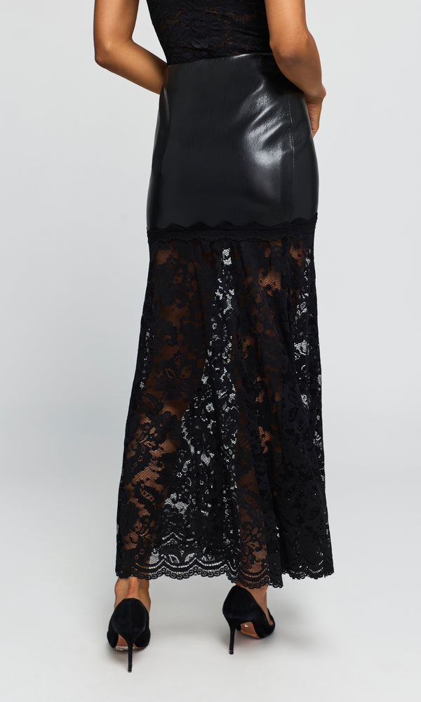 PERRINE LACE COMBO VEGAN LEATHER SKIRT