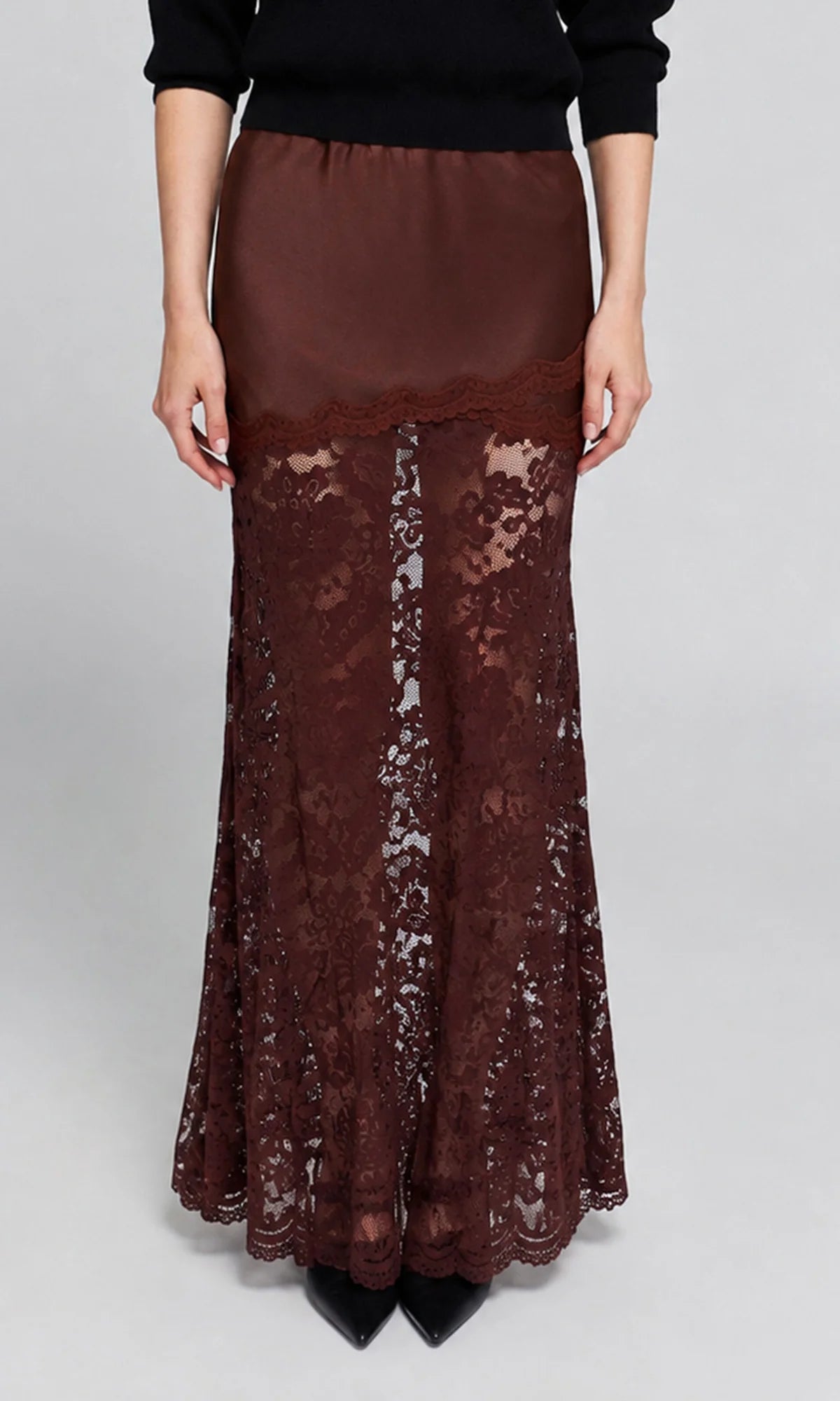 PERRINE LACE COMBO SATIN SKIRT