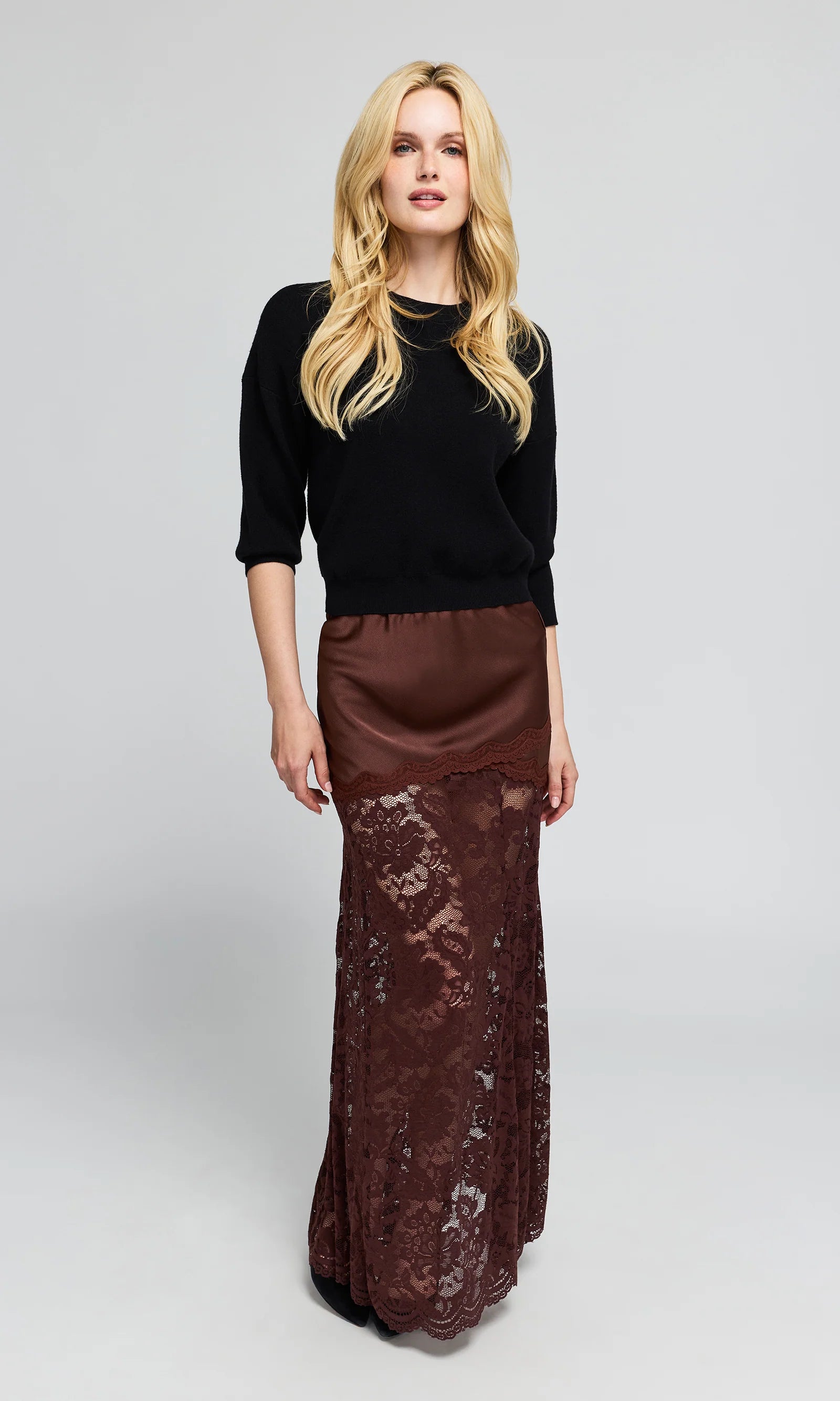 PERRINE LACE COMBO SATIN SKIRT
