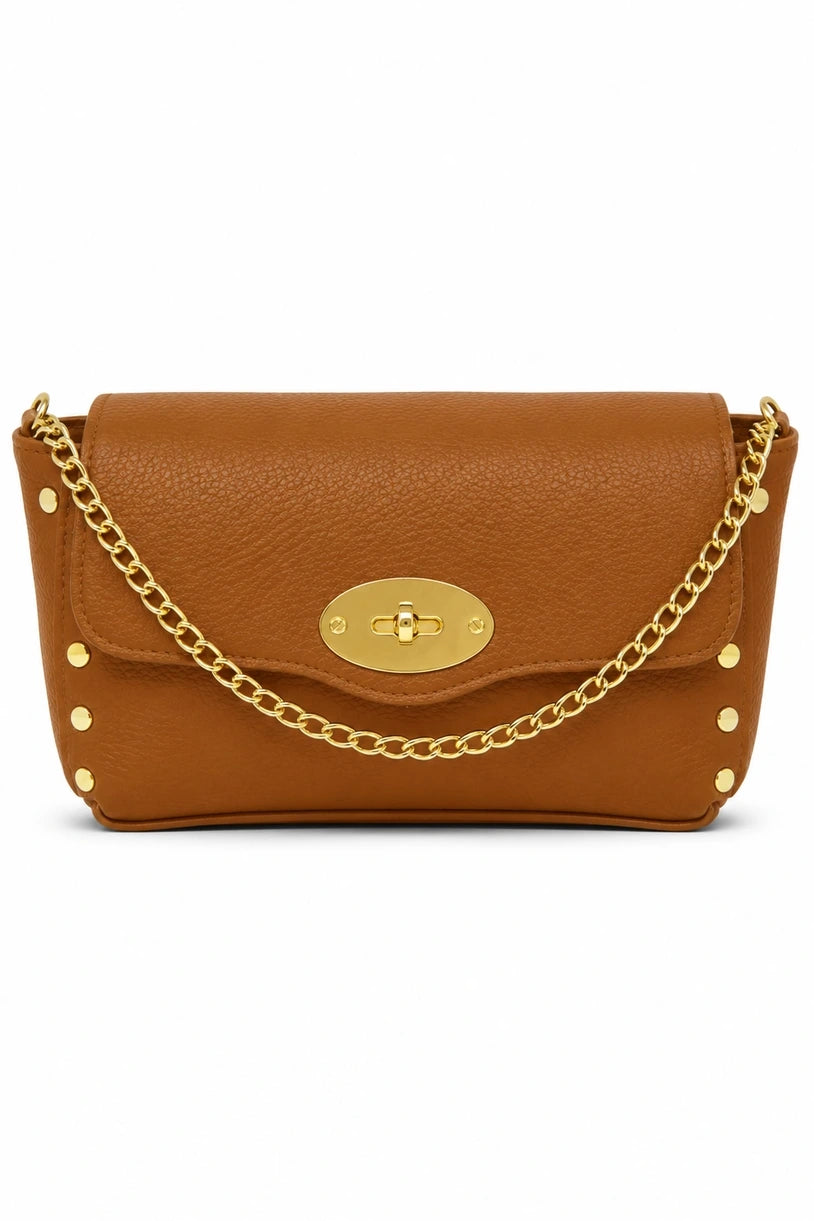 LEATHER TURN LOCK CROSSBODY BAG