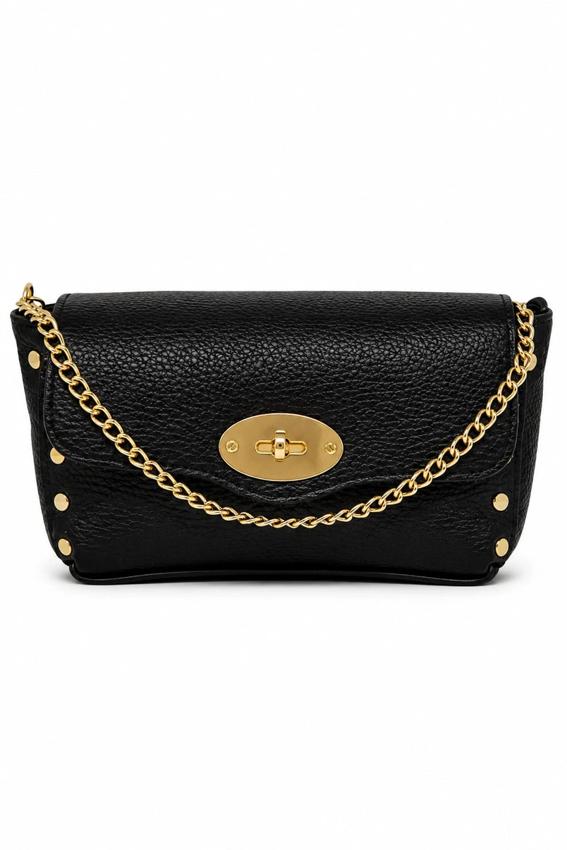 LEATHER TURN LOCK CROSSBODY BAG