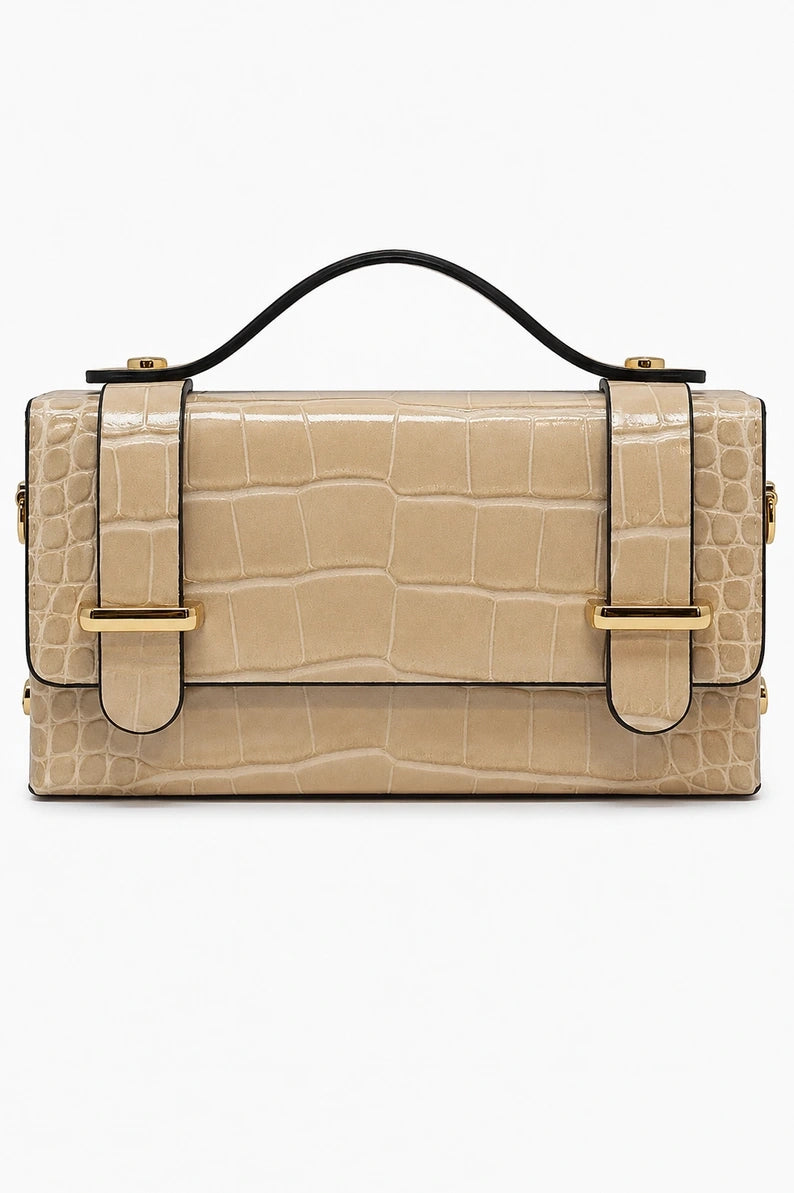 CROC EMBOSSED LEATHER HANDBAG