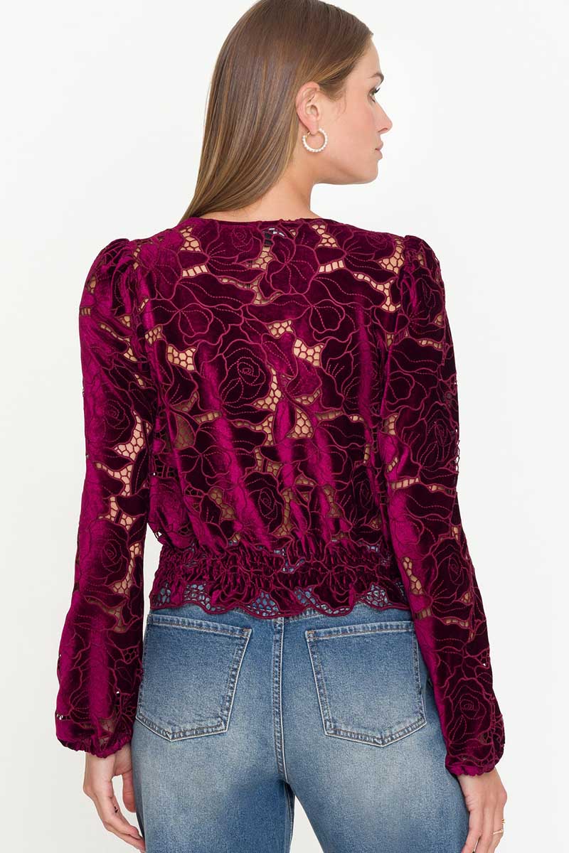 LORALIE VELVET LACE WRAP BLOUSE