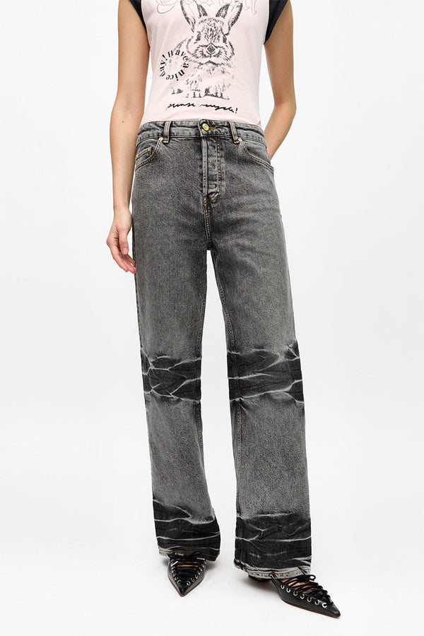 パンツ GANNI Future Denim Wide Jeans GANNI - Black Washed Future Izey Denim Jeans - Tuni