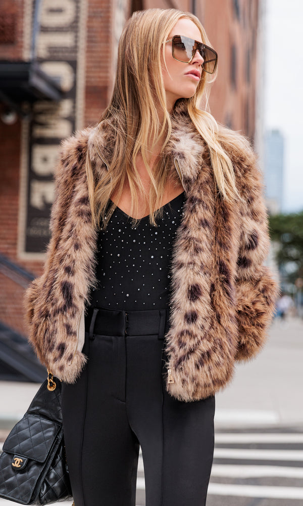 JAMIE LEOPARD FAUX FUR JACKET
