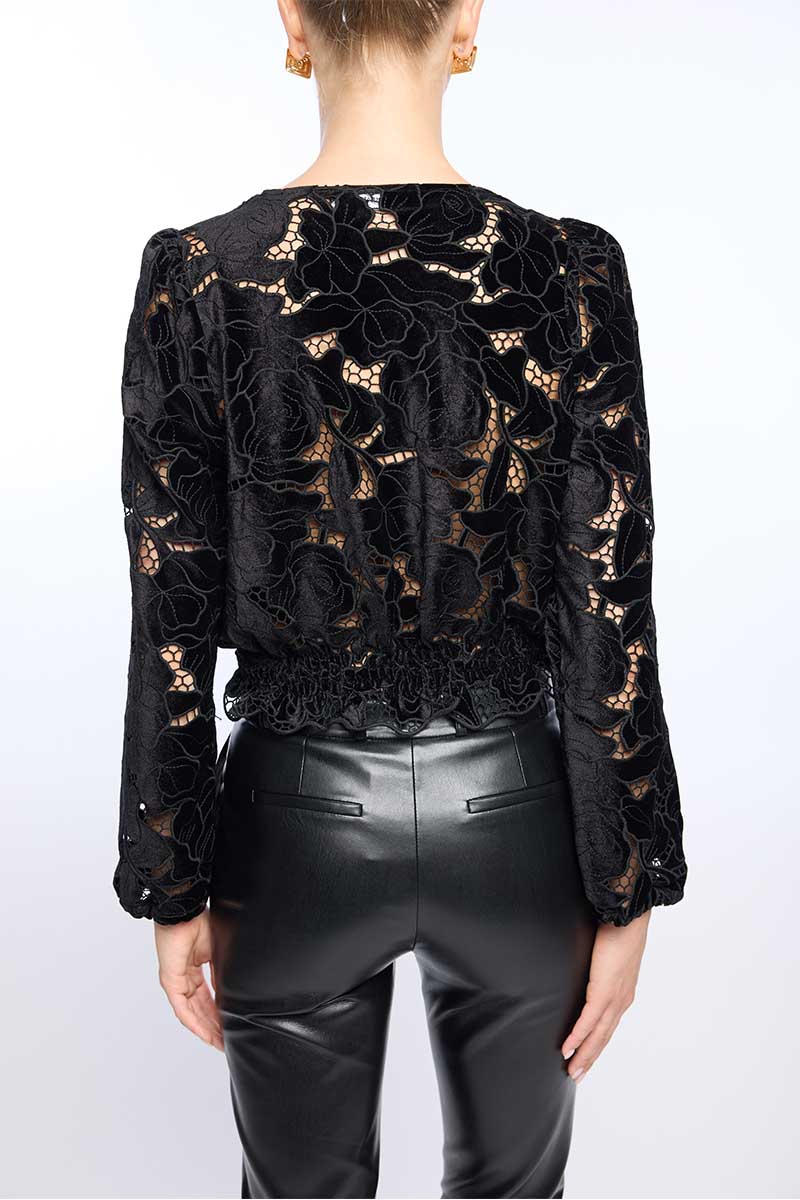 LORALIE VELVET LACE WRAP BLOUSE