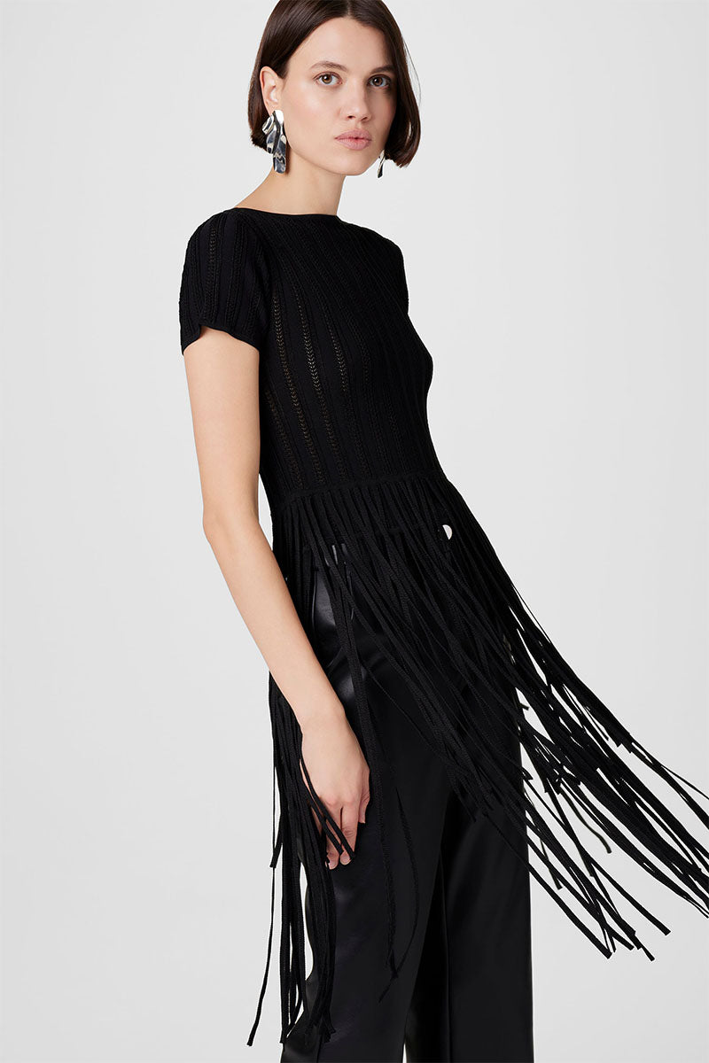 KYRA SHORT SLEEVE FRINGE TEE