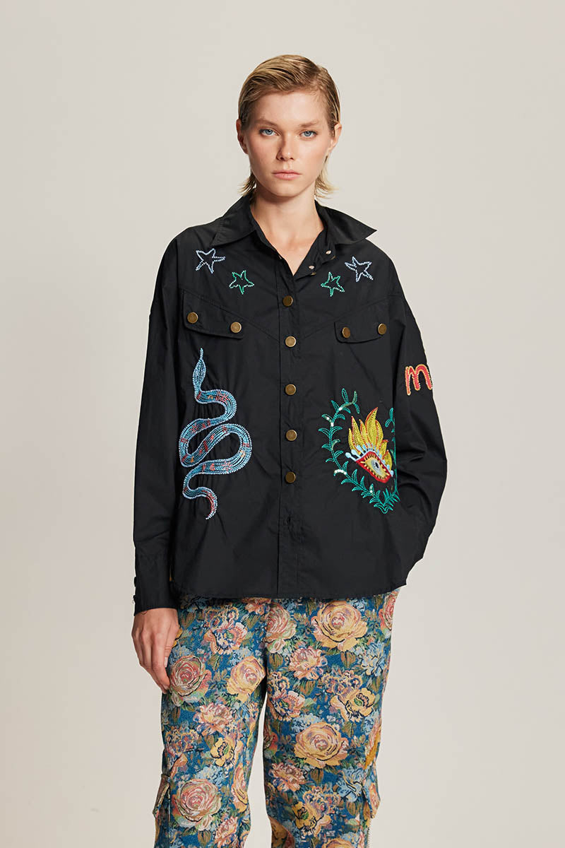 ADELYN DENIM EMBROIDERED SHIRT